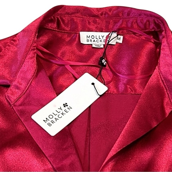 NWT Molly Bracken Silky Wrap Around Mini Tie Dress in Raspberry - Picture 8 of 9